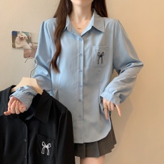 批发实拍~胖MM大码收腰伞摆设计感衬衣宽松显瘦长袖上衣