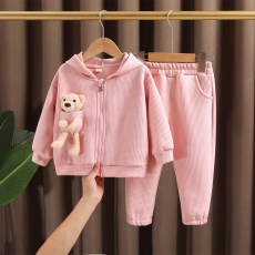 批发<b class='q'>女童</b>套<b class='q'>装</b>2024春秋新款中小童韩版洋气卡通连帽上衣束脚裤两件套潮