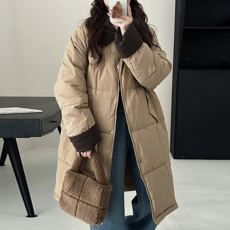 實拍拼接中長款羽絨服女2024年新款冬季時尚超好看設計感小眾棉服