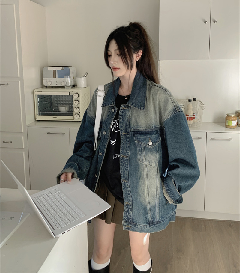 아메리칸 레트로 워싱 데님 여성 코트 루즈핏 oversize2026 봄 새로운 디자인 센스 다용도 맨위