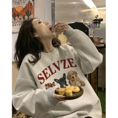 批发韩国外贸新款<b class='q'>韩版</b>小众休闲<b class='q'>情侣</b><b class='q'>卫衣</b>女慵懒风设计感外套时尚百搭