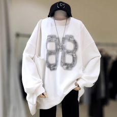 批发韩国外贸新款<b class='q'>韩版</b>小众休闲<b class='q'>情侣</b><b class='q'>卫衣</b>女慵懒风设计感外套时尚百搭