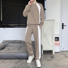 批发高品质春<b class='q'>秋</b>男士纯棉潮牌时尚拼色百搭休闲圆领卫衣两件套装