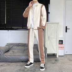 批发高品质春<b class='q'>秋</b>男士纯棉不起球潮牌时尚拼色百搭休闲开衫卫衣两件套装