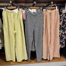 批发格子休闲宽松阔腿裤女夏季新款慵懒风ins百搭显瘦直筒裤