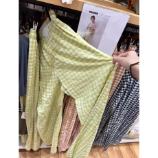 批发格子休闲宽松阔腿裤女夏季新款慵懒风ins百搭显瘦直筒裤