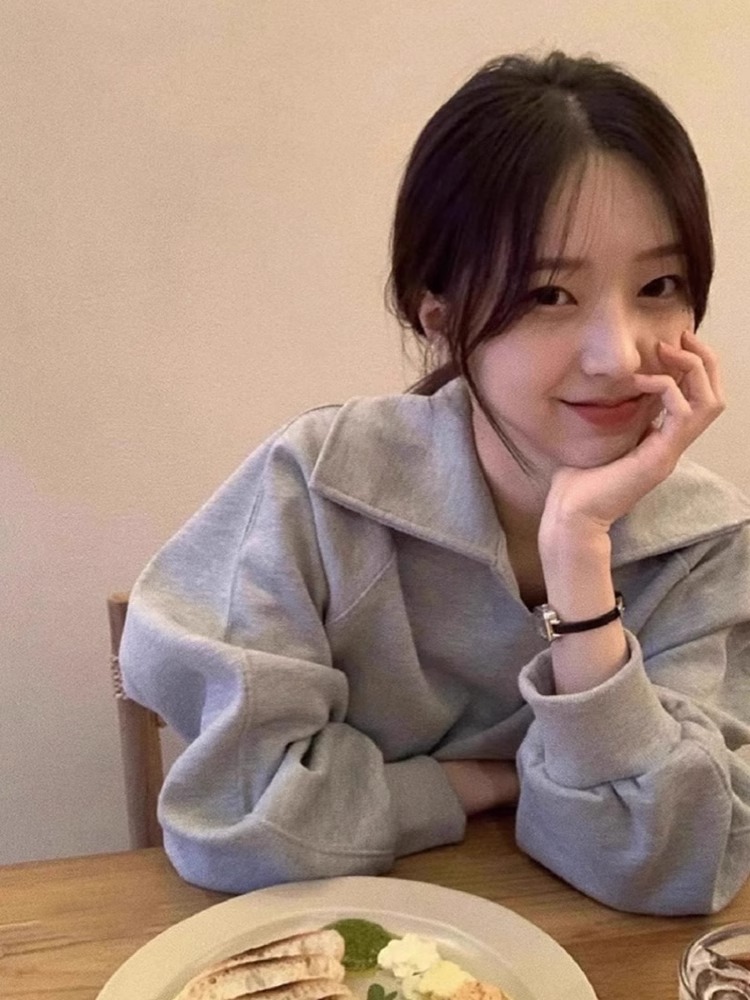 후아 면 복합 320 그램 한국 chic 가을 작은 대중 고급 센스 폴로 칼라 후드티 여성