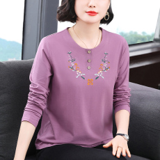 批发<b class='q'>妈妈装</b>春季新款2026长袖宽松百搭上衣女士刺绣设计圆领休闲气质