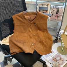 批发复古老钱风麂皮绒重工马甲外套春秋新款小清新宽松马夹背心上衣潮