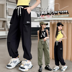 批发女童<b class='q'>裤子</b>夏季薄款宽松儿童束脚运动裤中大童夏装速干防蚊工装裤潮