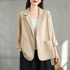 批发实拍2026秋季大码<b class='q'>女</b>装棉麻西装外套宽松亚麻小<b class='q'>西服</b>