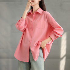 批发实拍2026早春大码女装法式外搭男友风宽松粉色<b class='q'>衬衫</b>M-4XL200斤