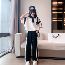 批发<b class='q'>女</b><b class='q'>童</b>夏装套装2026新款短袖POLO衫长裤大童夏季休闲运动两件套女孩