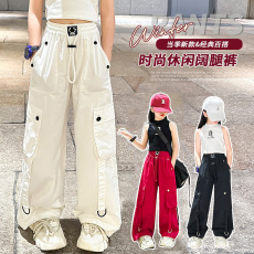 批发女童白色工装裤夏季薄款速干美式裤子高腰爵士舞休闲2026新款洋气