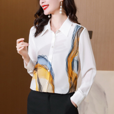 批发实拍<b class='q'>真丝</b><b class='q'>衬衫</b>女春2025新款高端设计感印花气质上衣杭州桑蚕丝