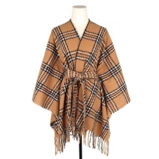 批发<b class='q'>欧美</b>秋冬厚款仿羊绒圈圈纱刺毛格子腰带款斗篷披肩空调房披风外搭