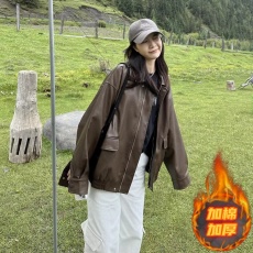 批发美拉德皮衣外套女2026秋冬新款爆款女棕色美式港式复古高级感机车