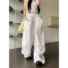 批发白色有内衬  美式速干工装裤男女春夏季薄款高腰甜辣小个子阔腿裤