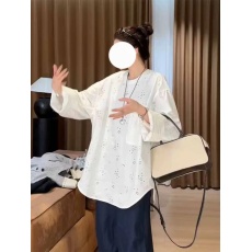 批发2026春装新款大码女装微胖设计感大版镂空白色长袖圆领T恤上衣