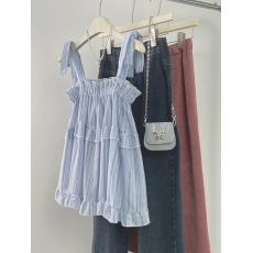 批发小清新格子撞色绑带衬衫女童装洋气吊带背心<b class='q'>夏</b>季2024新款无袖上衣