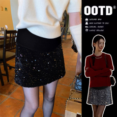 批发 秋冬新款孕妇半身裙时尚休闲亮片短裙高腰包臀防走光A字裙