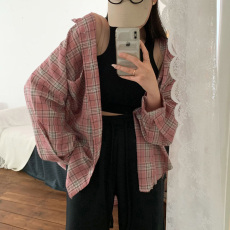 批发尺寸已更新 百搭通勤翻领格子衬<b class='q'>衫</b>宽松舒适格纹衬<b class='q'>衣</b>