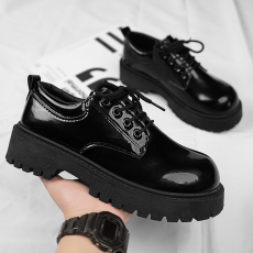 批发秋季新款黑色圆头低帮正装工作休闲皮鞋厚底增高亮面<b class='q'>英伦</b>风男皮鞋