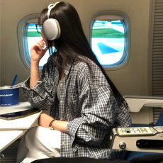 批发尺寸已更新 早春季百搭通勤翻领格子衬<b class='q'>衫</b>宽松舒适格纹衬<b class='q'>衣</b>