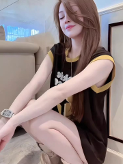 純棉圓領黑色拼接字母運動球服背心女夏季新款純欲風寬鬆百搭上衣