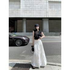 批发创峰温柔风白色半身裙女新款高腰显瘦小个子设计感小众大摆伞裙子