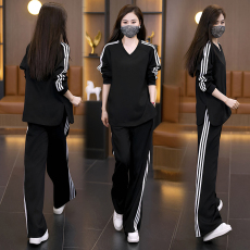 批发实拍大码潮牌休闲运动服套装女2026春季新款长袖时尚两件套女