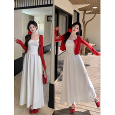 批发实拍<b class='q'>大码</b>连衣裙套装2026春夏新款胖mm显瘦吊带裙+针织开衫两件套