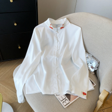 批发实拍 新中式国风立领刺绣白色长袖衬衫女复古唐装汉服上衣女