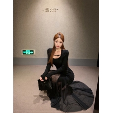 批发实拍实价法式针织网纱连衣裙修身显瘦性感包臀高级感长裙