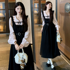 批发实拍 2026春季新款大码胖mm女装法式黑色收腰显瘦拼接连衣裙子