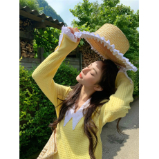 批发早安樊樊~24a娇俏千金定制娃娃领毛衣 袖口水溶花边+<b class='q'>珠宝</b>袖扣上衣