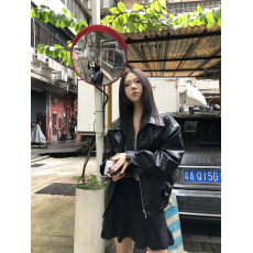 批发实拍 美式甜酷复古做旧宽松夹克皮衣