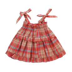 批发女童韩版撞色格纹蝴蝶结绑带吊带衫2024<b class='q'>夏</b>新款女宝宝短款无袖上衣
