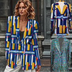 批发2024跨境秋冬新时尚性感修身外套印花女士上衣套装休闲西装外套女