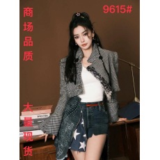 批发早秋新款<b class='q'>杨颖</b>baby<b class='q'>同款</b>短款外套女新款设计感复古格子拼接上衣潮