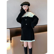 批发小香风木耳边时尚套装女秋季2026新款高级感针织开衫半身裙两件套