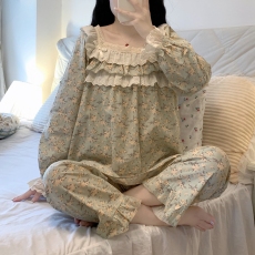 批发实拍实价 <b class='q'>睡衣</b>宽松花边家居服长袖两件套韩国<b class='q'>纯棉</b>印花秋学院甜美