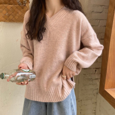 批发秋冬软糯温柔打底毛衣女2026年新款韩版v领百搭慵懒风宽松针织衫
