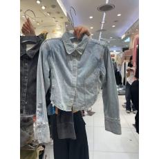 批发现-东大门新款甜酷辣妹内搭叠穿衬衣高腰显瘦百搭牛仔衬衫外套女