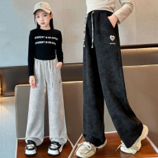 批发女童秋装休闲阔腿裤2025新款洋气女大童春秋季时髦直筒裤儿童卫裤