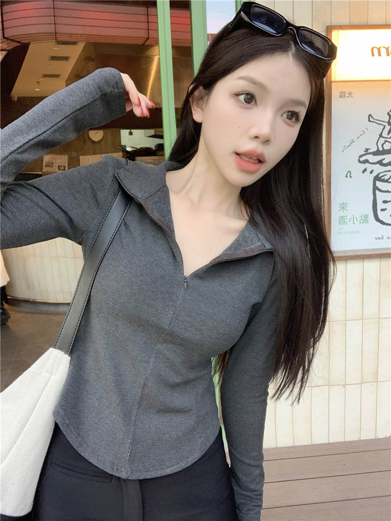 Real shot of half turtleneck Korean style waist slimming plus velvet pure lust style hot girl yoga style bottoming shirt