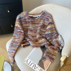 批发实拍 小香风长袖圆领毛衣宽松显瘦针织衫短款上衣