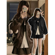 批发小个子chic皮衣短外套女2026秋冬季新款美式复古棒球服夹克上衣