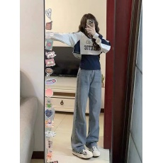 批发美式复古字母印花长袖短款<b class='q'>卫衣</b>女2024新款早秋纯色内搭背心两件套