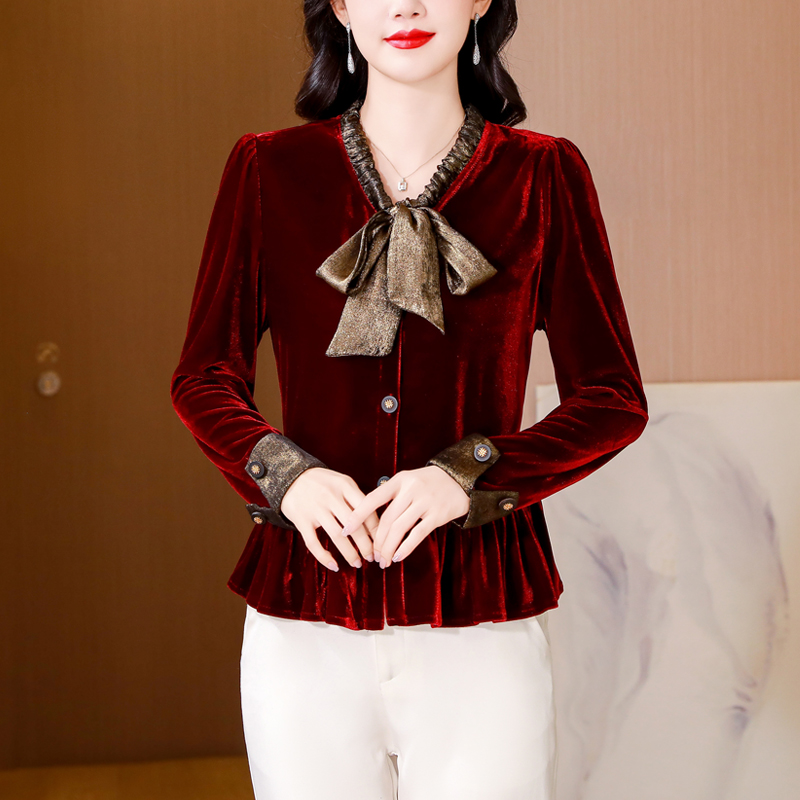 PF26318# 金丝绒打底衫女士春新款高端爆款时尚洋气小衫内搭上衣女裝貨源服裝批發
